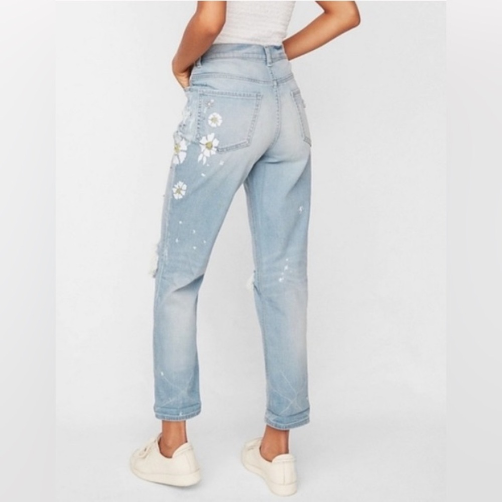 Distressed & Embellished Girlfriend High Rise Jeans - Picture 2 of 8